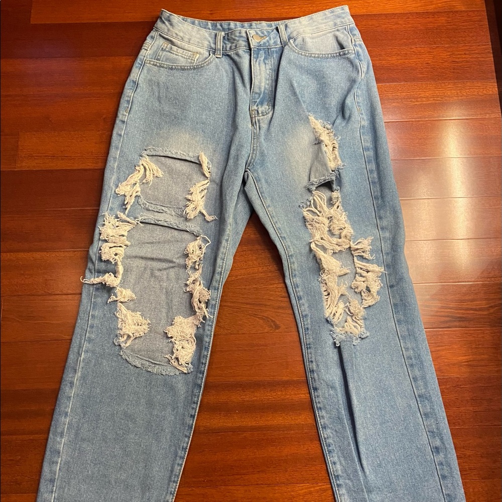 Shein Distressed Medium Wash Denim Jeans